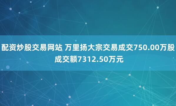 配资炒股交易网站 万里扬大宗交易成交750.00万股 成交额7312.50万元